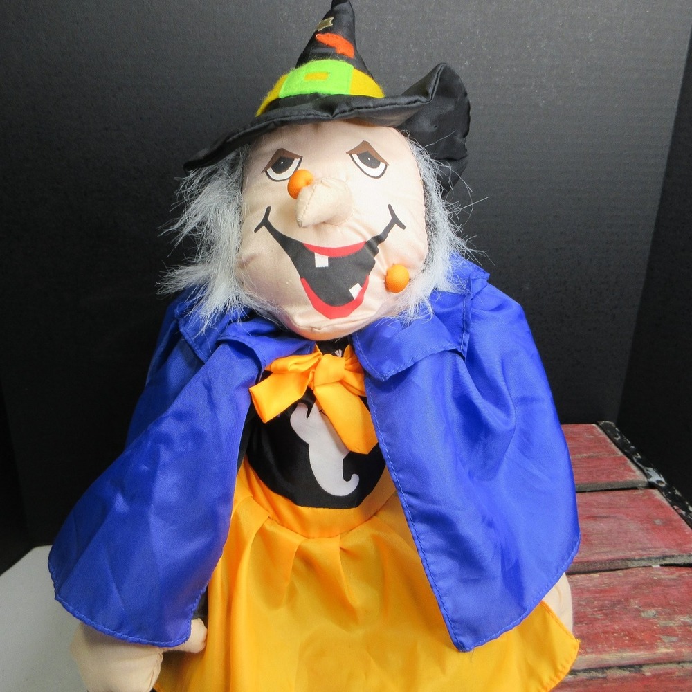 VTG Goffa International Halloween Witch Stuffed Plush Doll Decor Blue Cape 26"